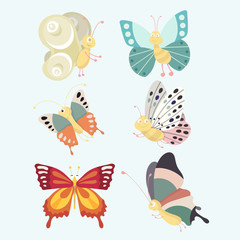 Set colorful isolated butterflies.
