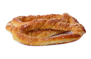 Sweet pretzels on white background