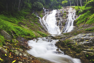 Fototapeta na wymiar Beautiful waterfall deep into the forest of Malaysia.