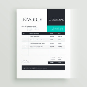 minimal business invoice template vector design