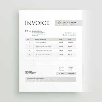 minimal invoice form template vector design