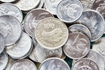 Close up picture of Indonesian rupiah coins, shallow depth of field.