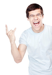 Fototapeta premium Guy showing sign of horns