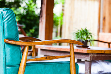 Padded wooden chair in living room for native Thailand house