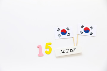 AUGUST 15 Wooden calendar Concept independence day of South Korea and South Korea national day.Copy space