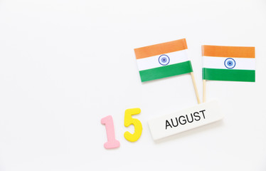 Obraz premium AUGUST 15 Wooden calendar Concept independence day of India and India national day.Copy space