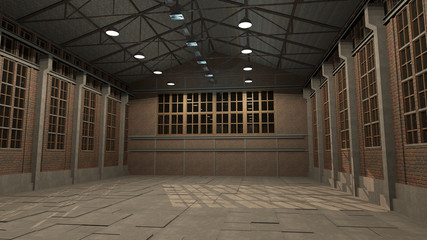 3D Empty Industrial Warehouse