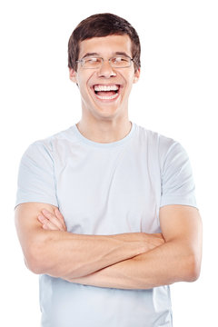 Laughing guy with crossed arms