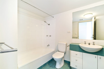Obraz na płótnie Canvas A modern bathroom with a shower area and a bathtub including a wall mirror