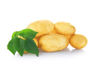 Organic raw potatoes on white background