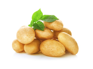 Organic raw potatoes on white background
