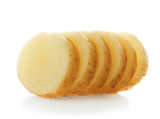 Sliced raw potato on white background
