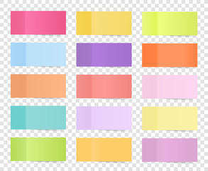 Post note sticker set isolated on transparent background. Paper sticky tape with shadow. Vector office color post sticks for advertising design. - 166019710