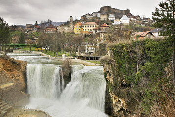 Fototapeta na wymiar Waterfall in Jajce. Bosnia and Herzegovina