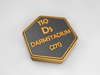 Darmtadium- Ds - chemical element periodic table hexagonal shape 3d render

