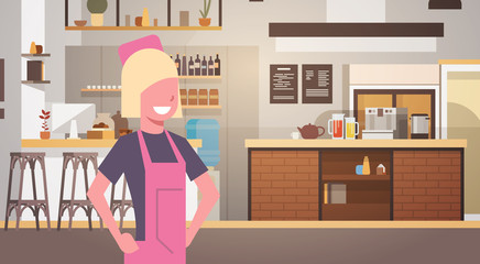 Woman Cafe Waitress Barista In Coffee Shop Interior Flat Vector Illustration
