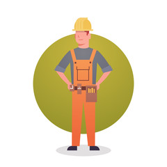 Builder Man Icon Engeneer Occupation Contractor Flat Vector Illustration