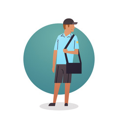 Courier Boy Icon Postal Service Delivery Worker Flat Vector Illustration