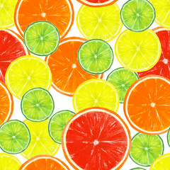 Seamless pattern with lemon, lime, orange and grapefruit slices