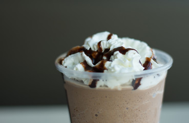 close up mocha frappe on grey background