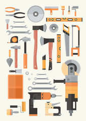 Set Of Repair And Construction Working Hand Tools, Equipment Collection Flat Vector Illustration