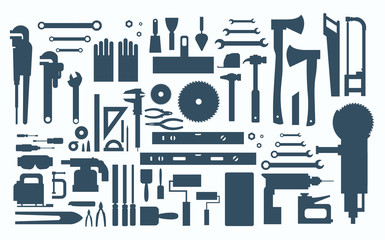 Set Of Repair And Construction Working Hand Tools, Equipment Collection Flat Vector Illustration