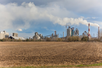 Cement plant smoke from the pipe manufacturing factory