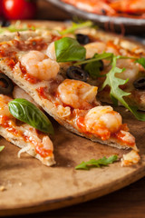 Pizza with shrimps.