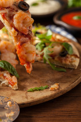 Pizza with shrimps.