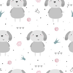 Seamless pattern with cute little dog. vector illustration