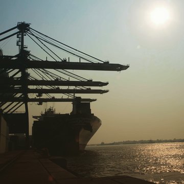 Ship docked at a containet terminal