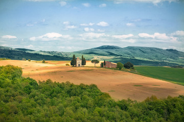 Fototapeta premium Madonna di Vitaleta Chapel. Val d'Orcia, Tuscany. Italy.