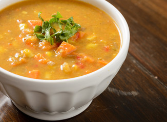 Sweet potato corn soup in bowl