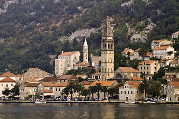 Fototapeta na wymiar Village of Perast protecting the Verige strait, in the outer bay of Kotor, Montenegro