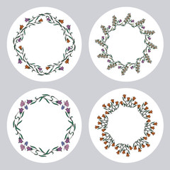 Set of round frame with flowers. Design element for banners, labels, prints, posters, web, presentation, invitations, weddings, greeting cards, albums.