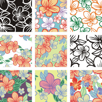 Set of flower backgrounds. Oval frames with abstract flowers silhouettes. Vector clip art.