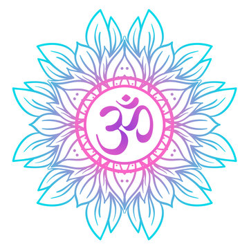 Diwali Om symbol with mandala . Round Pattern. Vintage style decorative vector elements. Hand drawn background. Indian, Great design for tattoo, yoga studio, spirituality.