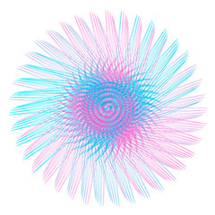 Round spirograph in blue, pink and violet colors isolated on white background. Star. Abstract shape as flower. Illustration for prints, design, wrapping paper, fabric, certificates, New year garlands.