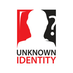 unknown identity sign with silhouette of a person within rectangle with question mark 