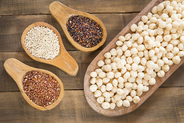 Seeds of white, red and black quinoa - Chenopodium quinoa