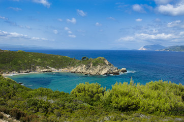 Fototapeta na wymiar View from the top of the beach of Krifi Amos on the island of Skiathos Greece