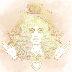 Madonna, Lady of Sorrow. Devotion to the Immaculate Heart of Blessed Virgin Mary, Queen of Heaven. Vector illustration isolated. Coloring book for adults.