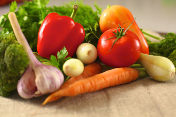 Fresh vegetables on a wooden table. Healthy food. Diet