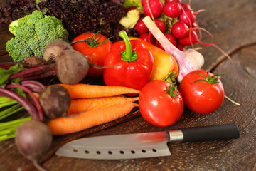 Fresh vegetables on a wooden table. Healthy food. Diet