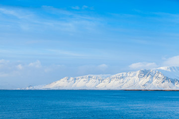 Icelandic landscape with snowy mountains