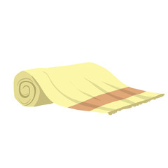 Vector cartoon flat style yellow rolled towel vector icon.  Stylized bath and spa accessory isolated on white background.