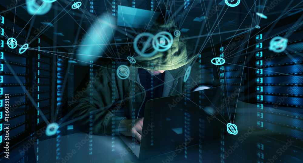 Aufkleber Hacker accessing to personal data information with a computer 3D rendering