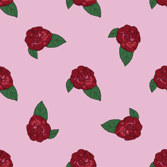 Rose hand drawn pattern on pink background