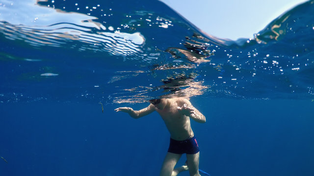 swimmer in flippers dives into the sea