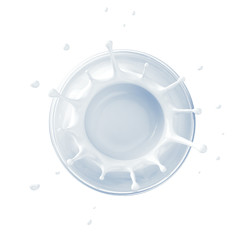 Splash of milk in a glass. View from above. 3D illustration